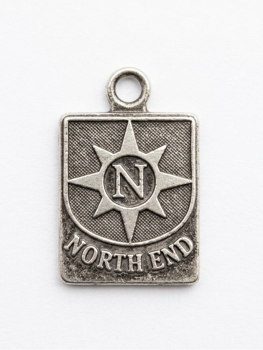 North End 1” Charm Pendant Amulet Antique Silvertone Compass Rose Logo
